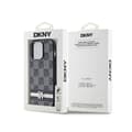 Miniatyrbillede 8 af 8: DKNY Læder Ternet Mono Mønster & Trykte Striber - iPhone 14 Pro Etui (Sort)