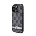 Miniatyrbillede 2 af 8: DKNY Læder Ternet Mono Mønster & Trykte Striber - iPhone 14 Pro Etui (Sort)