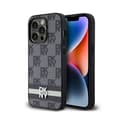 Miniatyrbillede 1 af 8: DKNY Læder Ternet Mono Mønster & Trykte Striber - iPhone 14 Pro Etui (Sort)