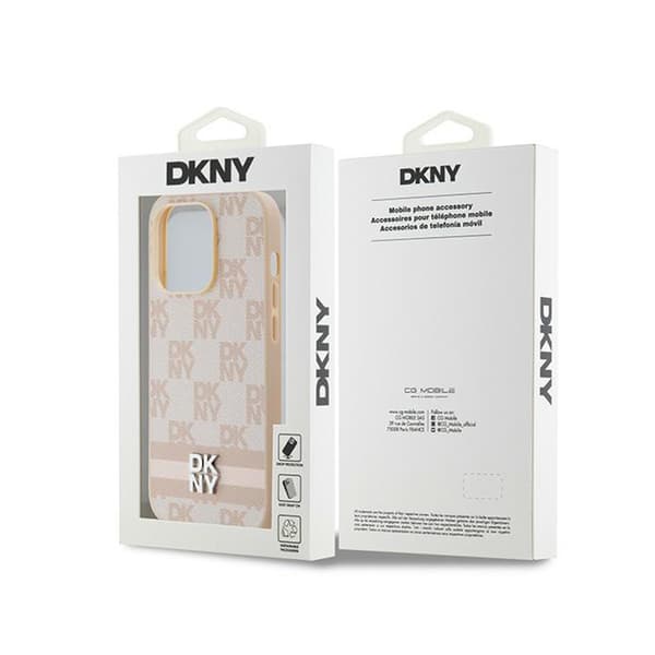 DKNY Læder Ternet Mono Mønster & Trykte Striber - iPhone 14 Pro Etui (Pink)