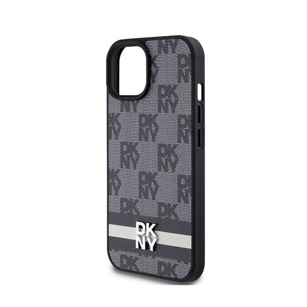 DKNY Nahkaruutukuvioinen yksikuvioinen kuvio ja painetut raidat - iPhone 14/15/13 -kotelo (musta)