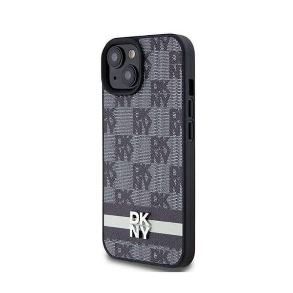 DKNY Nahkaruutukuvioinen yksikuvioinen kuvio ja painetut raidat - iPhone 14/15/13 -kotelo (musta)