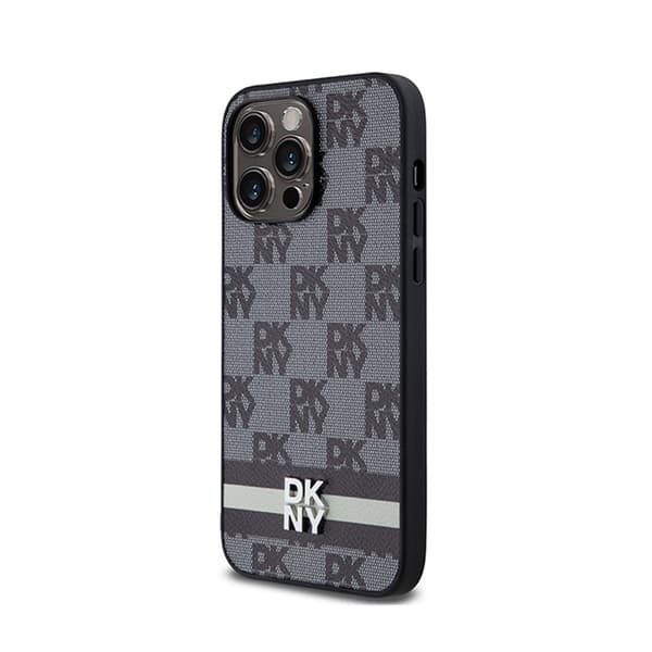DKNY Nahkaruutukuvioinen yksikuvioinen kuvio ja painetut raidat - iPhone 14 Pro Max -kotelo (musta)