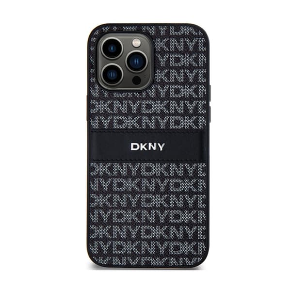 DKNY Leather Mono Stripe & Metal Logo - iPhone 14 Pro -kotelo (musta)