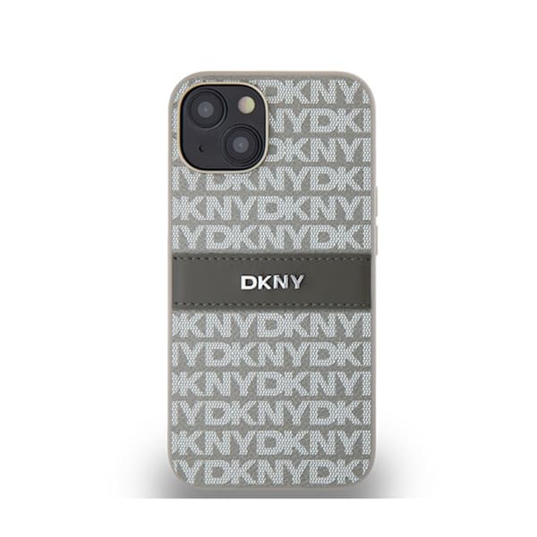 DKNY Nahkainen Mono Stripe & Metal Logo - iPhone 14 / 15 / 13 -kotelo (beige)