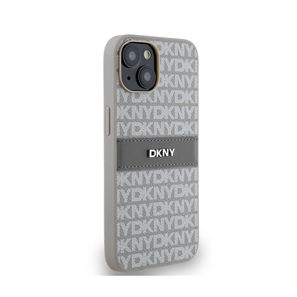 DKNY Nahkainen Mono Stripe & Metal Logo - iPhone 14 / 15 / 13 -kotelo (beige)