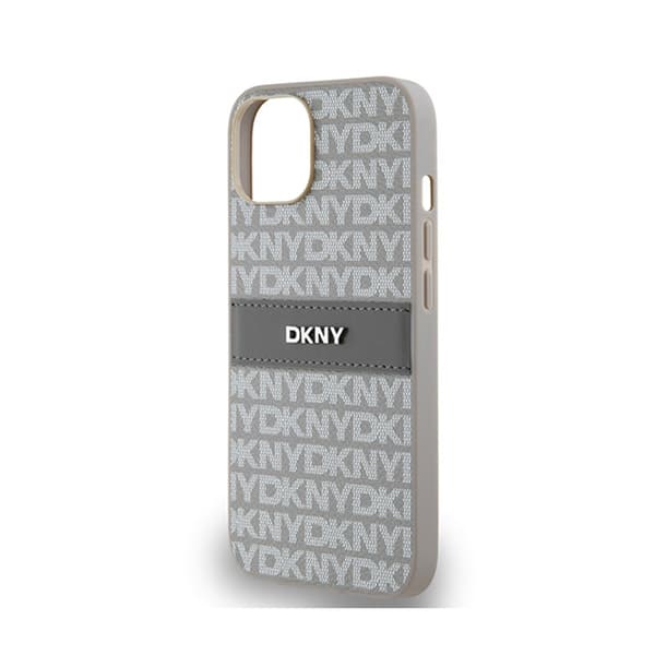 DKNY Nahkainen Mono Stripe & Metal Logo - iPhone 14 / 15 / 13 -kotelo (beige)