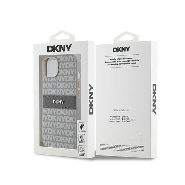 DKNY Nahkainen Mono Stripe & Metal Logo - iPhone 14 / 15 / 13 -kotelo (beige)