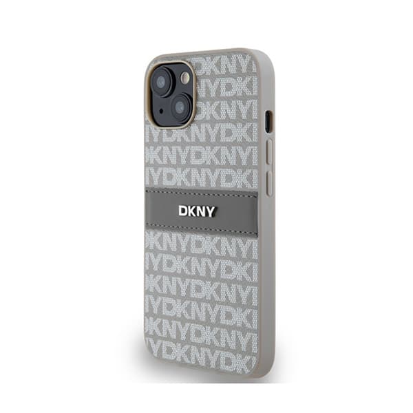 DKNY Nahkainen Mono Stripe & Metal Logo - iPhone 14 / 15 / 13 -kotelo (beige)