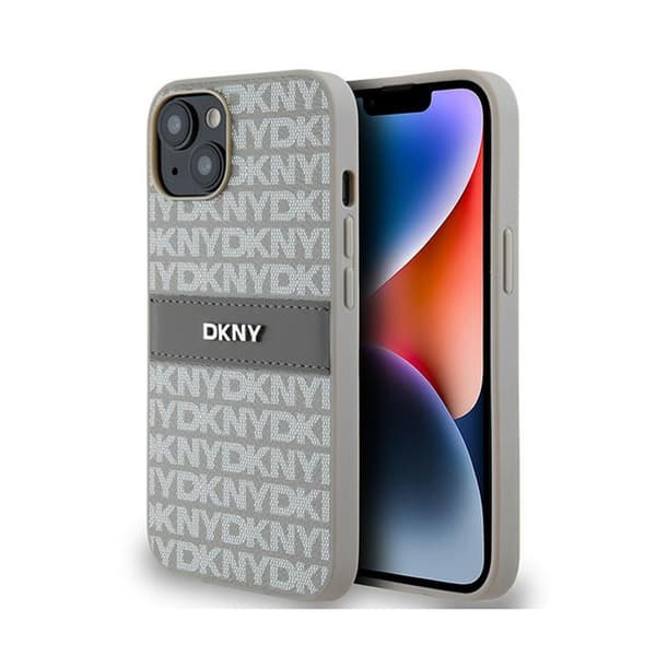 DKNY Nahkainen Mono Stripe & Metal Logo - iPhone 14 / 15 / 13 -kotelo (beige)