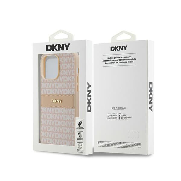 DKNY Leather Mono Stripe & Metal Logo - iPhone 14 Pro Max -kotelo (vaaleanpunainen)