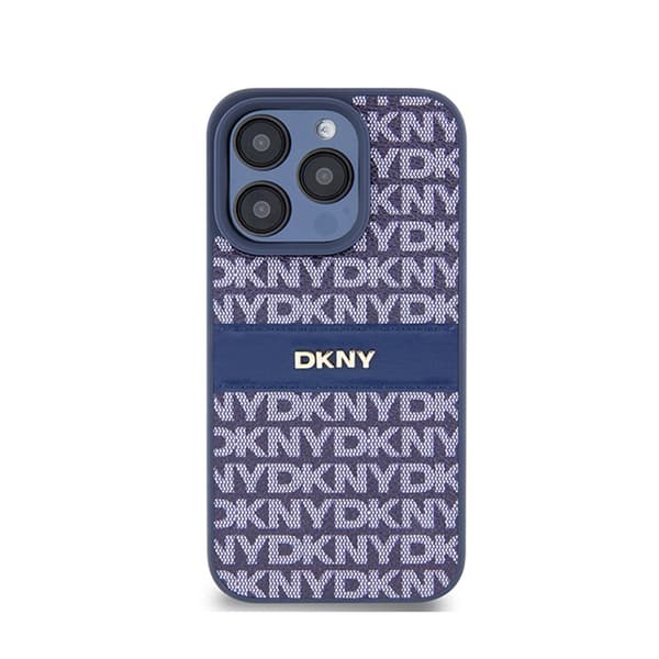 DKNY Leather Mono Stripe & Metal Logo - iPhone 15 Pro -kotelo (sininen)