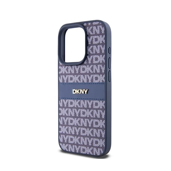 DKNY Leather Mono Stripe & Metal Logo - iPhone 15 Pro -kotelo (sininen)