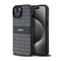 Pikkukuva 1 / 8: DKNY Leather Mono Stripe & Metal Logo - iPhone 15 Plus / 14 Plus -kotelo (musta)