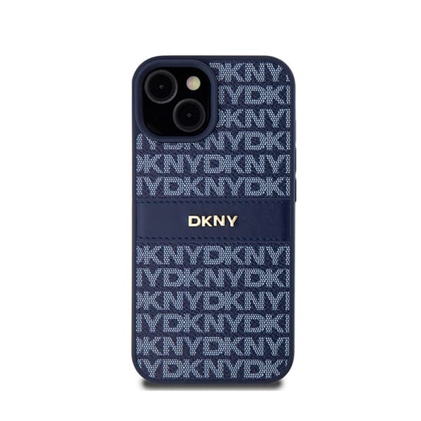 DKNY Læder Mono Stripe & Metal Logo - iPhone 15 / 14 / 13 Cover (Blå)