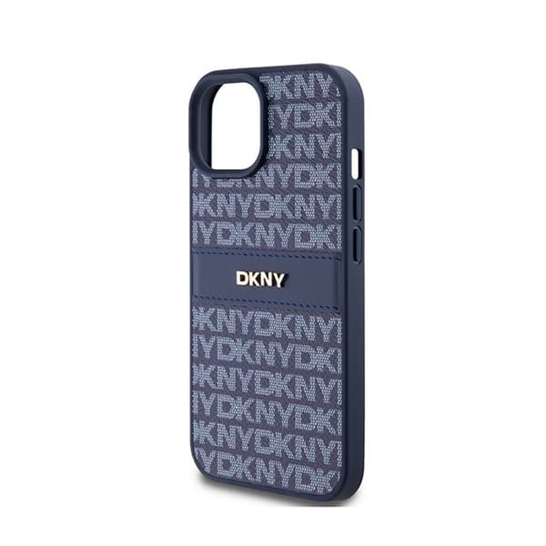 DKNY Læder Mono Stripe & Metal Logo - iPhone 15 / 14 / 13 Cover (Blå)