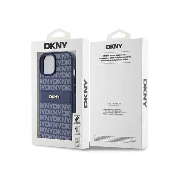 DKNY Læder Mono Stripe & Metal Logo - iPhone 15 / 14 / 13 Cover (Blå)