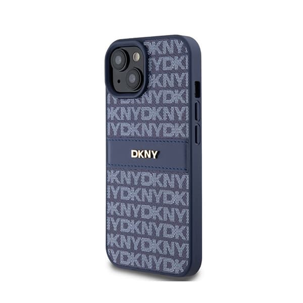 DKNY Læder Mono Stripe & Metal Logo - iPhone 15 / 14 / 13 Cover (Blå)