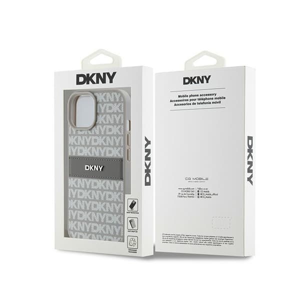 DKNY Læder Mono Stripe & Metal Logo - iPhone 15 / 14 / 13 Cover (Beige)