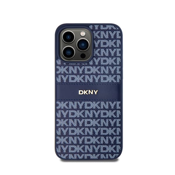 DKNY Leather Mono Stripe & Metal Logo - iPhone 15 Pro Max -kotelo (sininen)