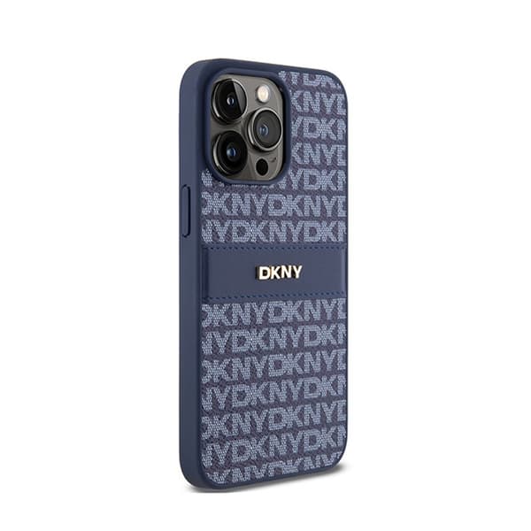 DKNY Leather Mono Stripe & Metal Logo - iPhone 15 Pro Max -kotelo (sininen)