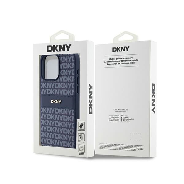 DKNY Leather Mono Stripe & Metal Logo - iPhone 15 Pro Max -kotelo (sininen)