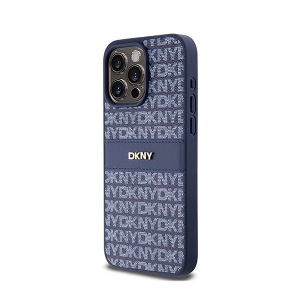 DKNY Leather Mono Stripe & Metal Logo - iPhone 15 Pro Max -kotelo (sininen)