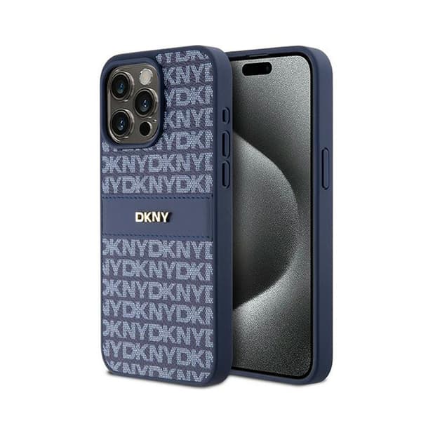 DKNY Leather Mono Stripe & Metal Logo - iPhone 15 Pro Max -kotelo (sininen)