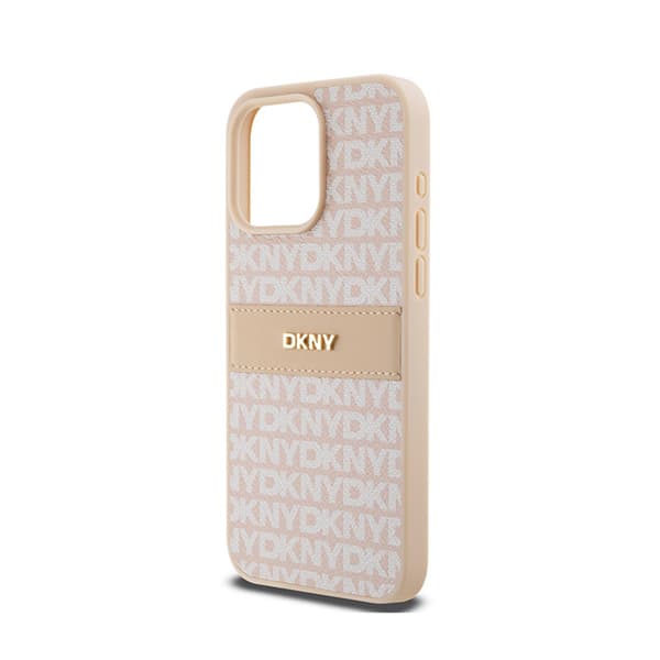 DKNY Leather Mono Stripe & Metal Logo - iPhone 15 Pro Max -kotelo (vaaleanpunainen)