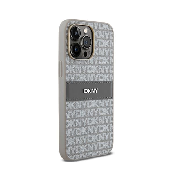 DKNY Leather Mono Stripe & Metal Logo - iPhone 14 Pro -kotelo (beige)