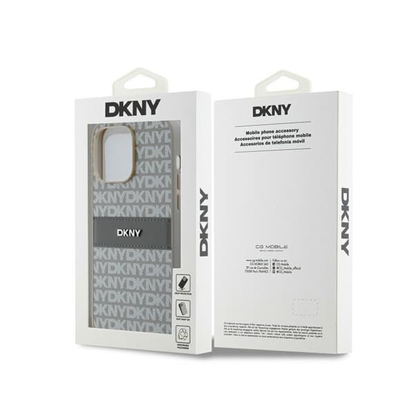 DKNY Leather Mono Stripe & Metal Logo - iPhone 14 Pro -kotelo (beige)
