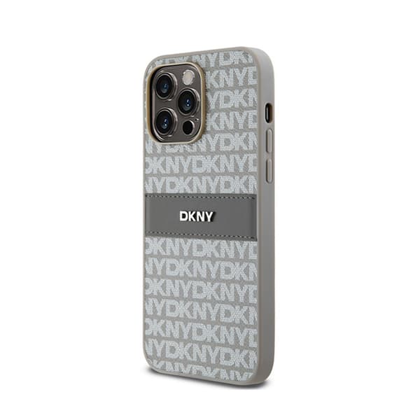 DKNY Leather Mono Stripe & Metal Logo - iPhone 14 Pro -kotelo (beige)