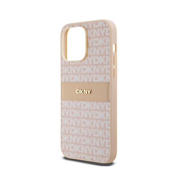 DKNY Leather Mono Stripe & Metal Logo - iPhone 14 Pro -kotelo (vaaleanpunainen)