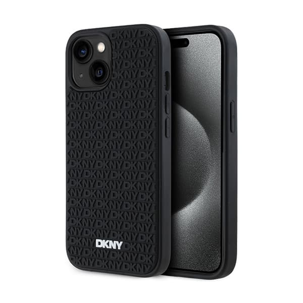 DKNY 3D Gummi Gentagende Mønster - iPhone 15 Plus Etui (Sort)