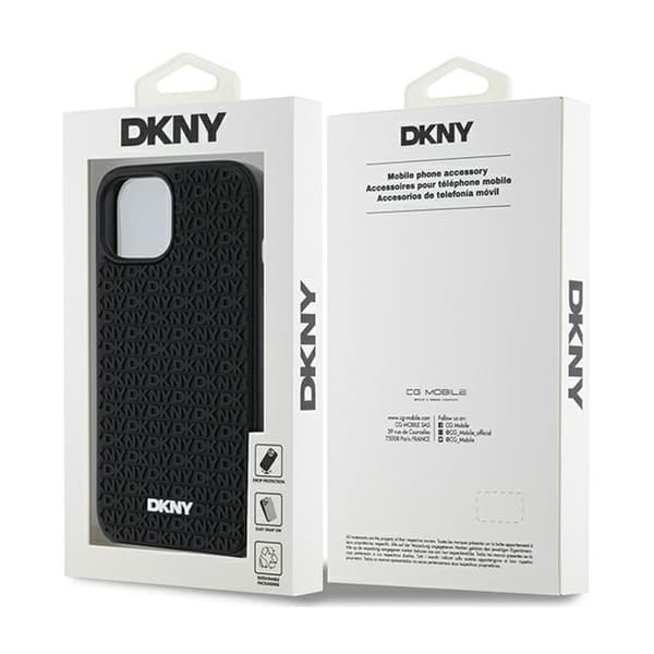 DKNY 3D-kumikuvio toistuvalla kuviolla - iPhone 15 / 14 / 13 -kotelo (musta)
