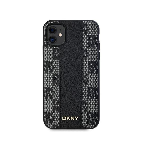 DKNY Nahkaruutukuvioinen Mono Pattern MagSafe - iPhone 11 -kotelo (musta)