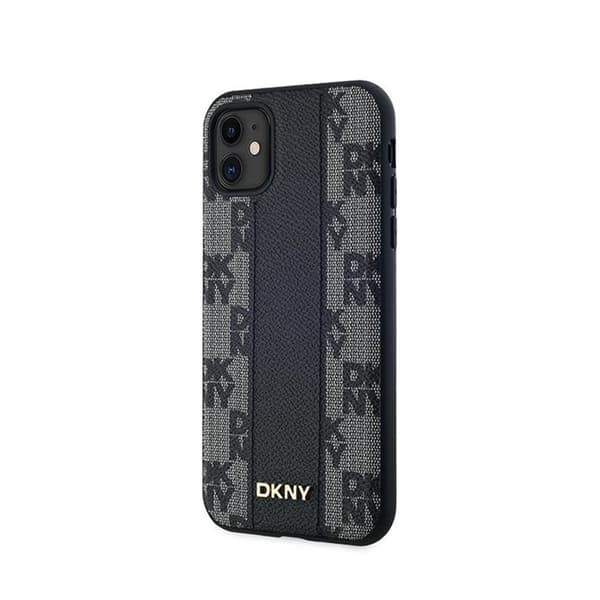 DKNY Nahkaruutukuvioinen Mono Pattern MagSafe - iPhone 11 -kotelo (musta)