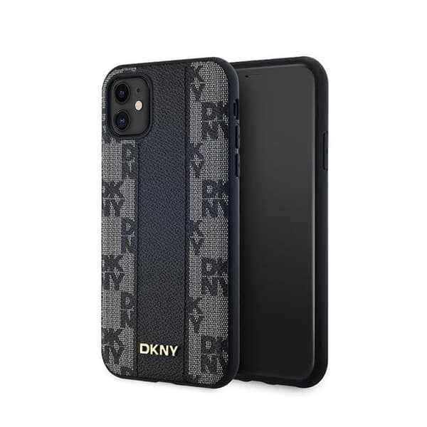 DKNY Nahkaruutukuvioinen Mono Pattern MagSafe - iPhone 11 -kotelo (musta)