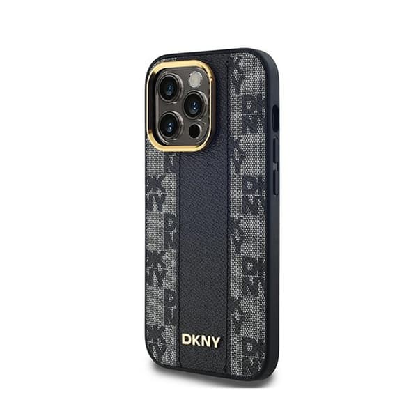 DKNY Læder MagSafe med Ternet Monomønster - iPhone 13 Pro Max Etui (Sort)