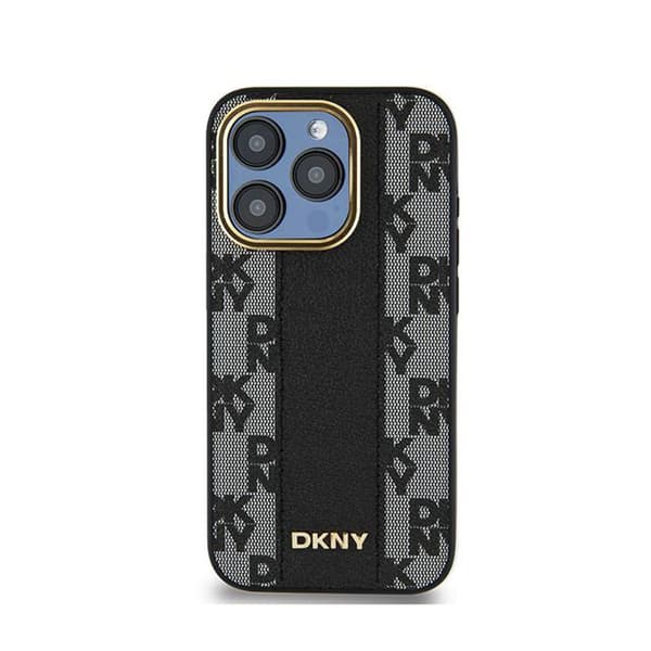 DKNY Nahkaruutukuvioinen Mono Pattern MagSafe - iPhone 15 Pro -kotelo (musta)