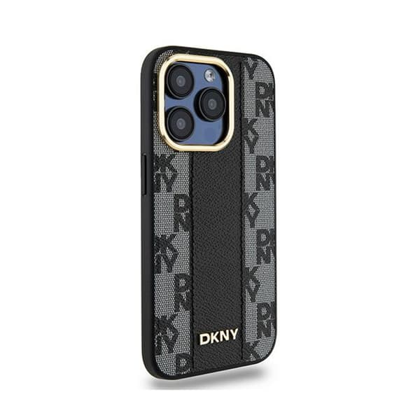 DKNY Nahkaruutukuvioinen Mono Pattern MagSafe - iPhone 15 Pro -kotelo (musta)