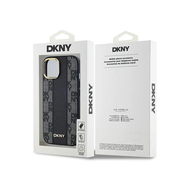DKNY Nahkaruutukuvioinen MagSafe-suojakuori, yksikuvioinen kuviointi - iPhone 15 Plus / 14 Plus -kotelo (musta)