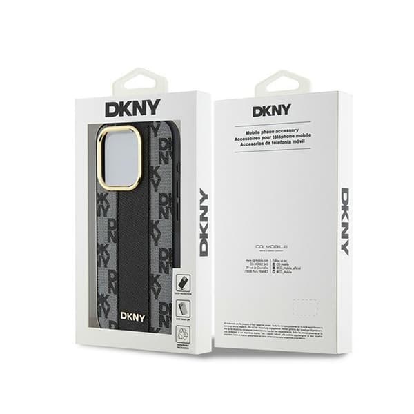 DKNY Nahkaruutukuvioinen Mono Pattern MagSafe - iPhone 15 Pro Max -kotelo (musta)