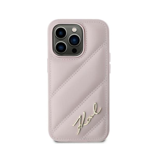 Karl Lagerfeld Diagonal Quilted Script - iPhone 14 Pro Max cover (lyserød)