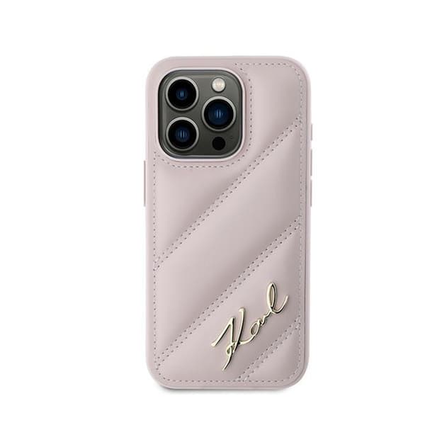 Karl Lagerfeld Diagonal Quilted Script - iPhone 15 Pro cover (lyserød)