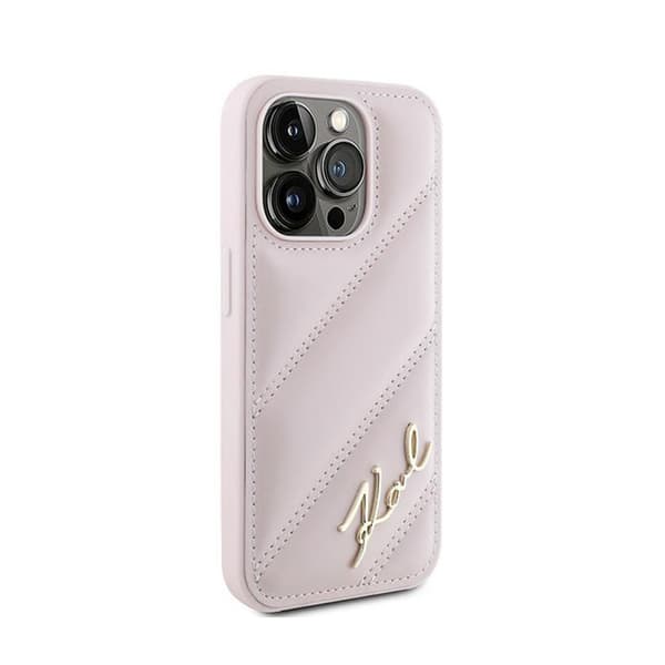 Karl Lagerfeld Diagonal Quilted Script - iPhone 15 Pro cover (lyserød)