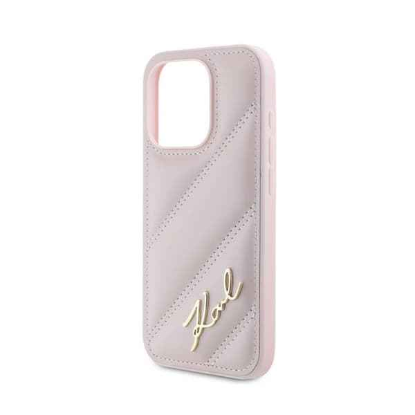 Karl Lagerfeld Diagonal Quilted Script - iPhone 15 Pro cover (lyserød)