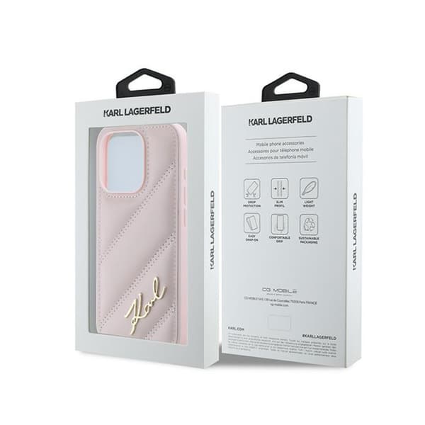 Karl Lagerfeld Diagonal Quilted Script - iPhone 15 Pro cover (lyserød)