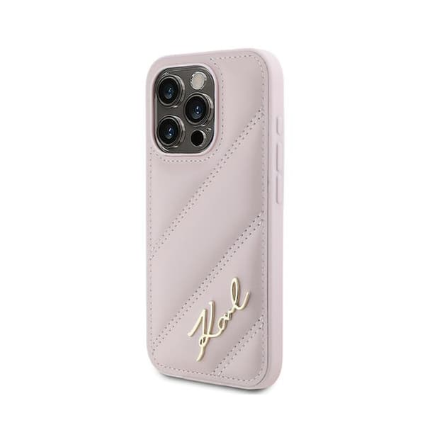 Karl Lagerfeld Diagonal Quilted Script - iPhone 15 Pro cover (lyserød)