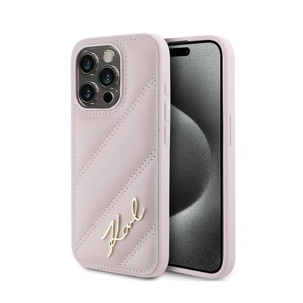Karl Lagerfeld Diagonal Quilted Script - iPhone 15 Pro cover (lyserød)
